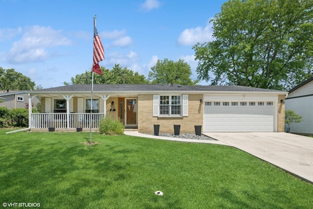 516 W Weathersfield Way, Schaumburg, IL 60193 - ranch-style house featuring a porch, driveway, a garage, a front lawn, and brick siding