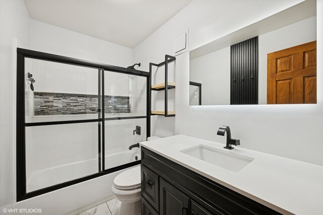 516 W Weathersfield Way, Schaumburg, IL 60193 - full bathroom featuring vanity, combined bath / shower with glass door, and marble look tile flooring