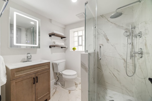 4143 N Drake Ave, Chicago, IL 60618 - full bath featuring marble finish floors, a marble finish shower, vanity, and recessed lighting