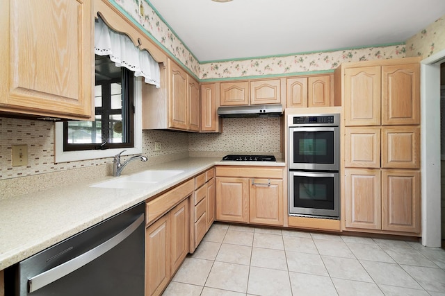 731 Bishop Ct, Bradley, IL 60915 - kitchen featuring stainless steel appliances, light brown cabinetry, light countertops, and light tile patterned floors