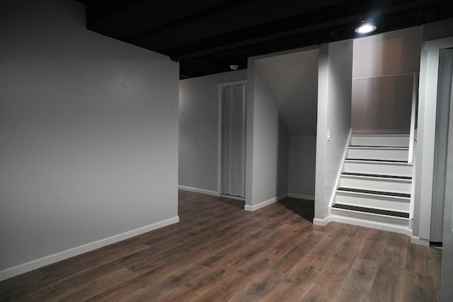 182 Cherrywood Ct, Romeoville, IL 60446 - basement featuring dark wood finished floors and stairs