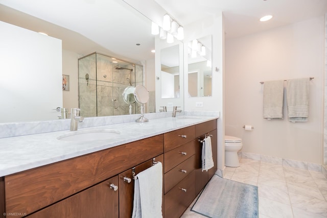 600 N Lake Shore Dr Unit 1905, Chicago, IL 60611 - full bath featuring double vanity, a stall shower, marble finish floors, and recessed lighting