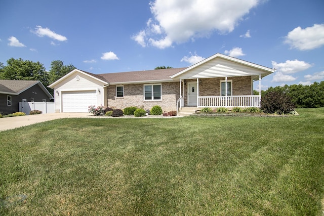 1642 Waterberry Ct, Bourbonnais, IL 60914 - ranch-style house featuring covered porch, brick siding, a garage, and concrete driveway