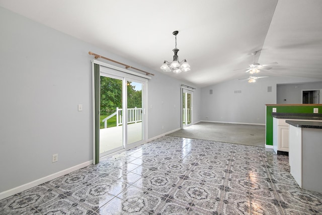 1642 Waterberry Ct, Bourbonnais, IL 60914 - spare room with lofted ceiling, a chandelier, and a ceiling fan