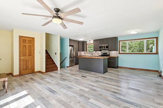 1020 Cassie Dr, Joliet, IL 60435 - kitchen with appliances with stainless steel finishes, backsplash, light wood-style floors, and a kitchen island