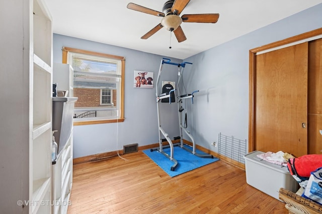 463 N Elm St, Hillside, IL 60162 - workout area featuring ceiling fan and wood finished floors