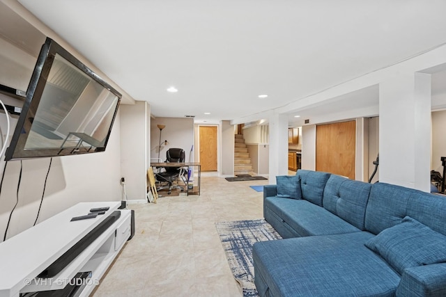 463 N Elm St, Hillside, IL 60162 - living room featuring stairway and recessed lighting