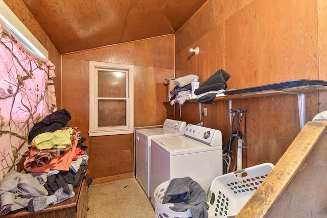 222 W S St, Dwight, IL 60420 - washroom with washing machine and clothes dryer and wooden walls