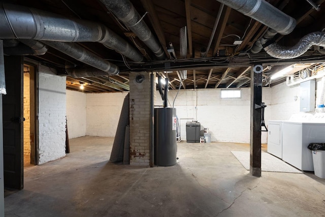 15313 Furrow Rd, Pekin, IL 61554 - basement featuring washer and clothes dryer, water heater, and electric panel