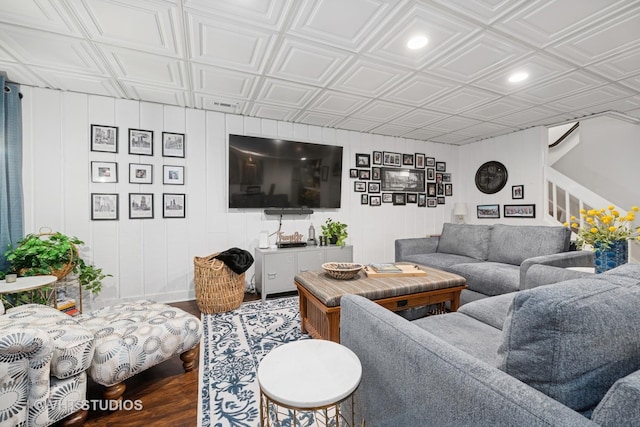 436 Shoreline Rd, Lake Barrington, IL 60010 - living area with an ornate ceiling, wood finished floors, and stairway