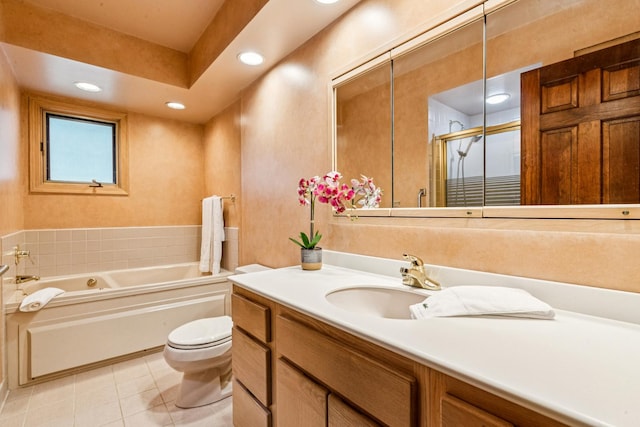 205 Sherwood Rd, Elgin, IL 60120 - bathroom featuring tile patterned flooring, a bath, vanity, a shower stall, and recessed lighting