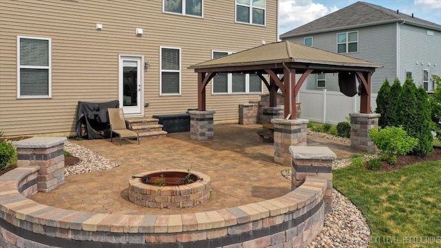 2267 Lundquist Dr, Aurora, IL 60503 - view of patio / terrace with a gazebo, a fire pit, and entry steps