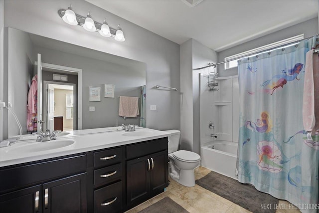 2267 Lundquist Dr, Aurora, IL 60503 - bathroom featuring double vanity and shower / bath combination with curtain