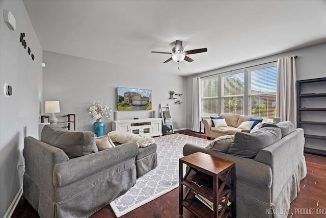 2267 Lundquist Dr, Aurora, IL 60503 - living area with ceiling fan and dark wood finished floors