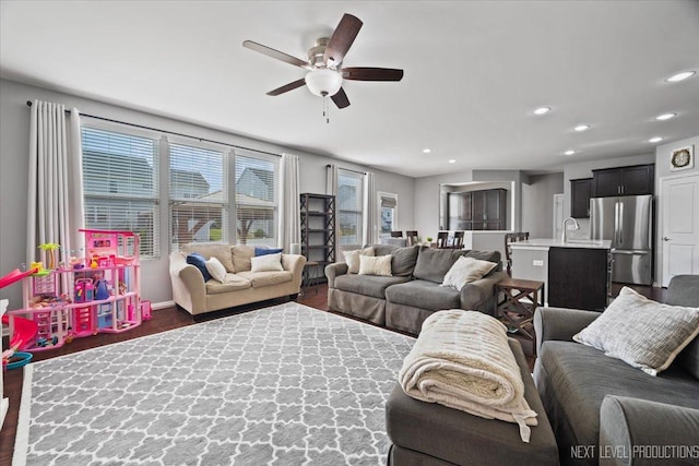 2267 Lundquist Dr, Aurora, IL 60503 - living room with a ceiling fan, recessed lighting, and wood finished floors