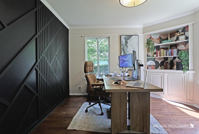 1115 E Fox Chase Dr, Round Lake Beach, IL 60073 - office featuring crown molding and dark wood finished floors