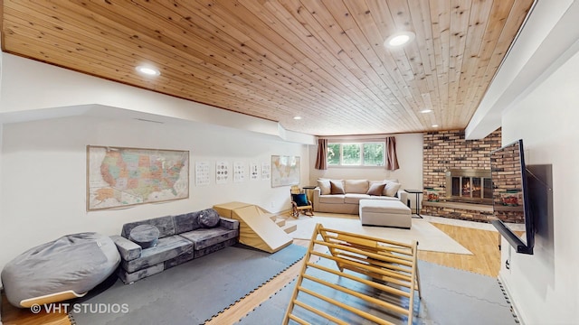11649 S Walnut Ridge Dr, Palos Park, IL 60464 - living room featuring wood ceiling, recessed lighting, a fireplace, and wood finished floors