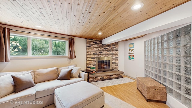11649 S Walnut Ridge Dr, Palos Park, IL 60464 - living area featuring wood ceiling, wood finished floors, recessed lighting, and a fireplace