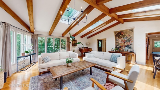 11649 S Walnut Ridge Dr, Palos Park, IL 60464 - living area featuring light wood-type flooring, a chandelier, and a skylight
