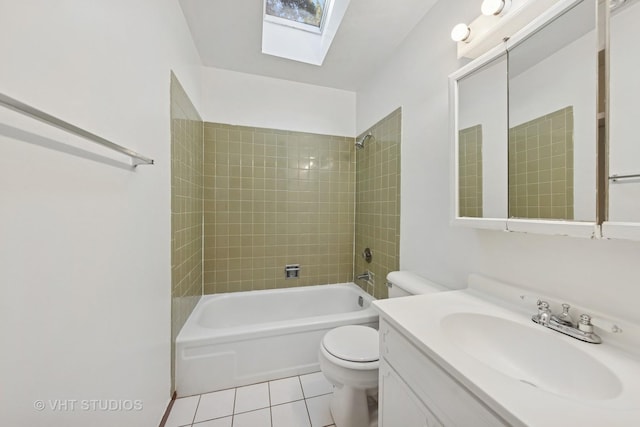 2140 Baker St, Aurora, IL 60506 - full bath featuring tile patterned flooring, vanity, shower / bath combination, and a skylight
