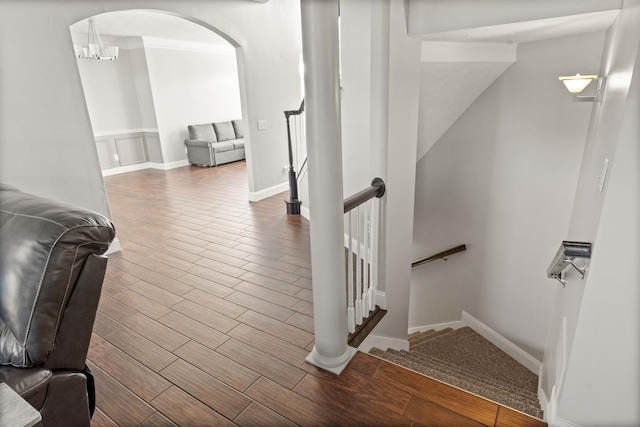 2913 Fox Creek Rd, Bloomington, IL 61705 - stairs featuring arched walkways and wood finished floors