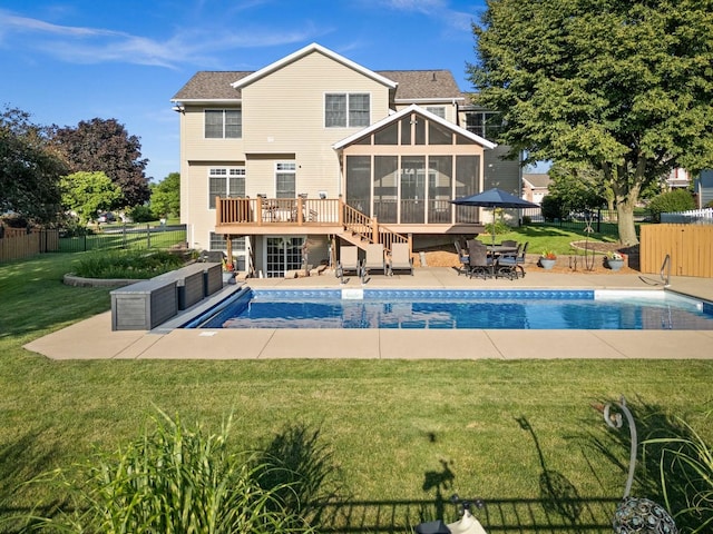 2913 Fox Creek Rd, Bloomington, IL 61705 - view of pool featuring a sunroom, a patio area, and stairs