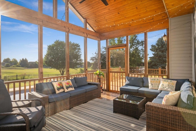 2913 Fox Creek Rd, Bloomington, IL 61705 - sunroom featuring an outdoor hangout area, golf course view, healthy amount of natural light, and lofted ceiling