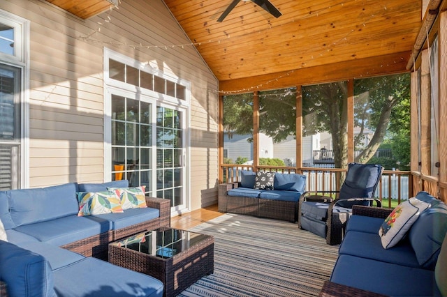 2913 Fox Creek Rd, Bloomington, IL 61705 - sunroom featuring outdoor lounge area, lofted ceiling, and a ceiling fan