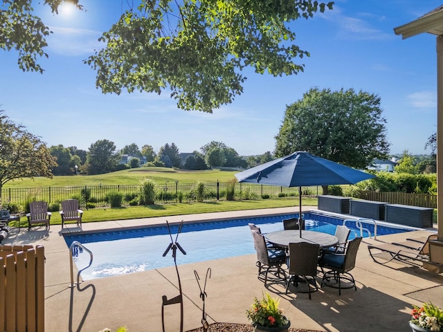 2913 Fox Creek Rd, Bloomington, IL 61705 - view of swimming pool featuring a fenced backyard, a patio area, and outdoor dining area