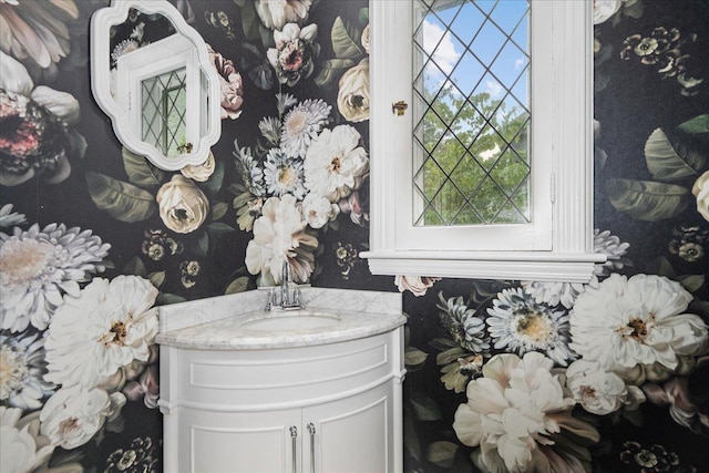 1726 Walnut Ave, Wilmette, IL 60091 - bathroom with wallpapered walls and vanity