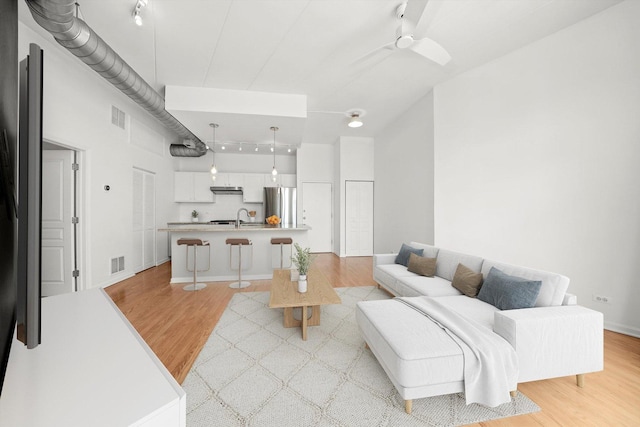1645 W School St Unit 318, Chicago, IL 60657 - living area with light wood-type flooring, a ceiling fan, and rail lighting