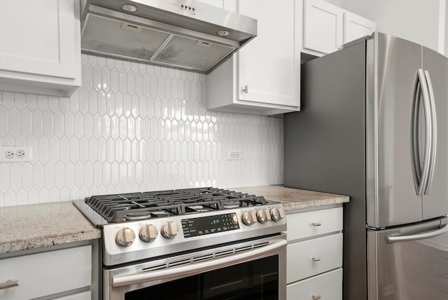 1645 W School St Unit 318, Chicago, IL 60657 - kitchen featuring stainless steel appliances, extractor fan, tasteful backsplash, white cabinets, and light stone counters