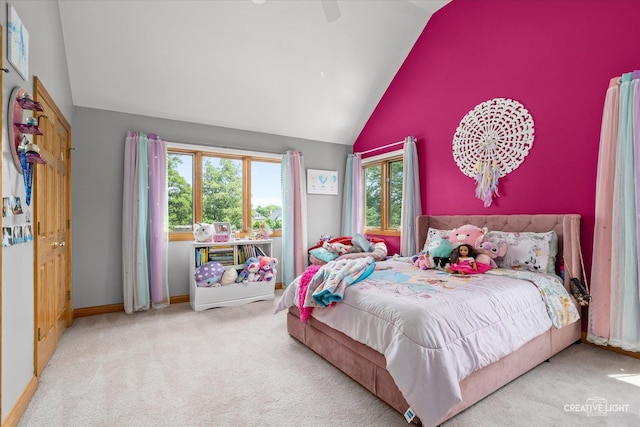 4211 Legend Ct, Naperville, IL 60564 - bedroom with carpet, high vaulted ceiling, and a ceiling fan