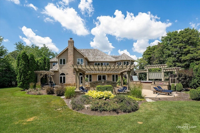 4211 Legend Ct, Naperville, IL 60564 - back of property with a pergola, a patio, a lawn, and a chimney