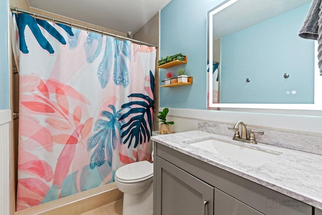 1120 Bennington Dr, Crystal Lake, IL 60014 - bathroom featuring vanity, a wainscoted wall, and a shower with curtain