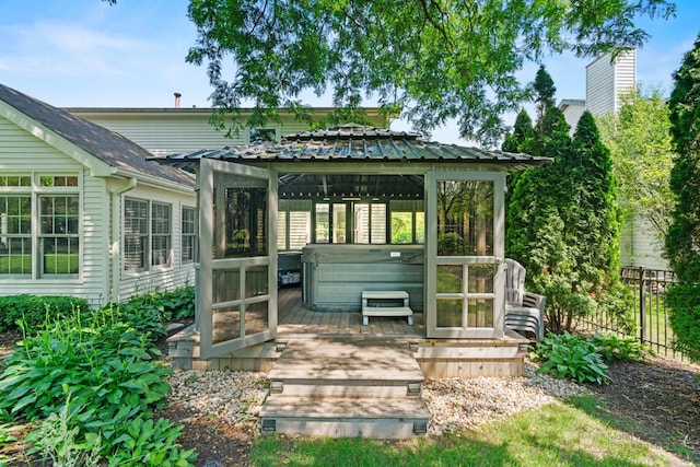 1120 Bennington Dr, Crystal Lake, IL 60014 - back of house with a hot tub, a gazebo, and a wooden deck