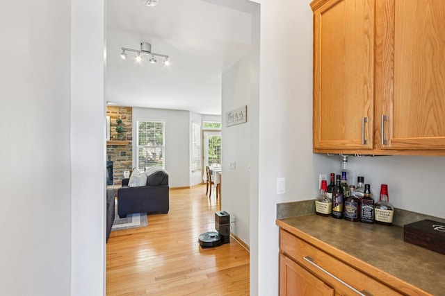 1271 Mcdole Dr, Sugar Grove, IL 60554 - indoor dry bar featuring light wood-style floors and a stone fireplace