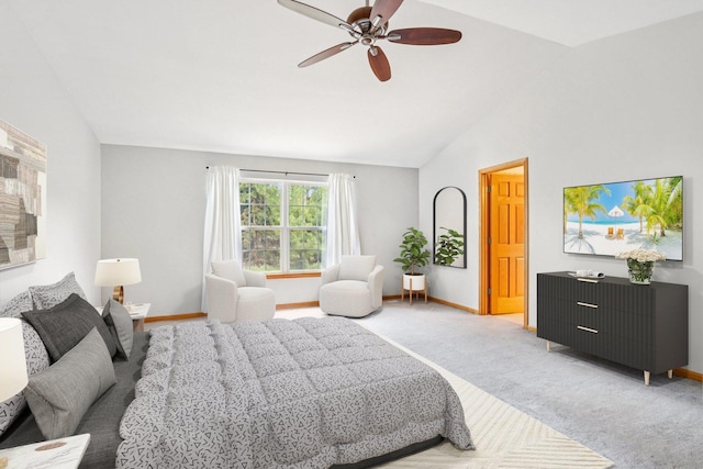 1271 Mcdole Dr, Sugar Grove, IL 60554 - bedroom with light colored carpet, lofted ceiling, and ceiling fan