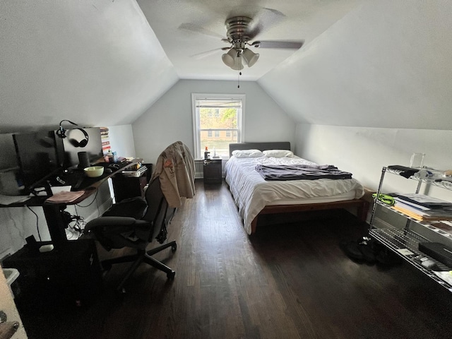 3321 W 71st St, Chicago, IL 60629 - bedroom featuring wood finished floors, vaulted ceiling, and ceiling fan