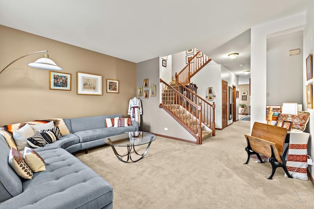 365 Oakmont Dr, Cary, IL 60013 - carpeted living room featuring stairs and baseboards