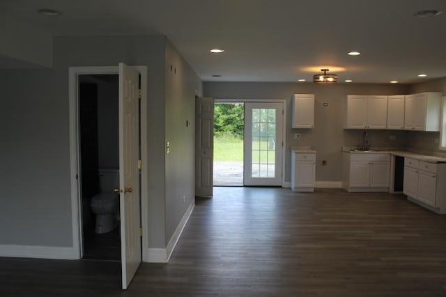 43 E 145th St, Harvey, IL 60426 - kitchen with dark wood-type flooring, white cabinets, and recessed lighting