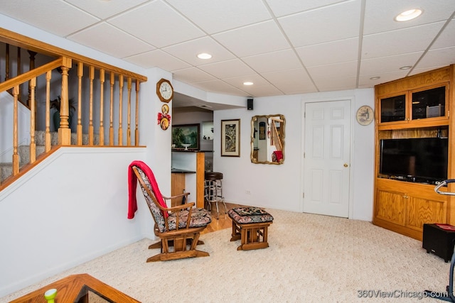 2325 N Lenox Ct, Round Lake Beach, IL 60073 - sitting room featuring a drop ceiling, stairway, recessed lighting, and carpet