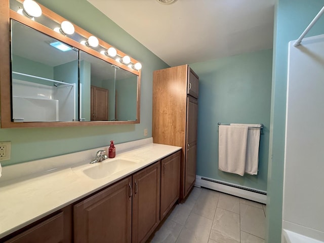 1340 Jeffrey Dr, Rantoul, IL 61866 - bathroom with baseboard heating, vanity, and a shower