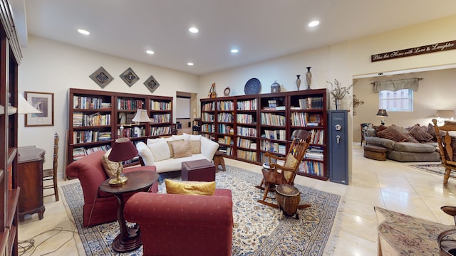 315 E Union Ave, Wheaton, IL 60187 - tiled living area featuring bookshelves and recessed lighting
