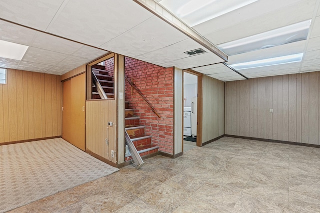 108 6th St, Downers Grove, IL 60515 - finished basement featuring stairs, wood walls, and a paneled ceiling