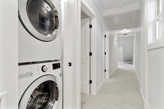 1116 W Addison St, Chicago, IL 60613 - laundry area with estacked washer and dryer and light carpet