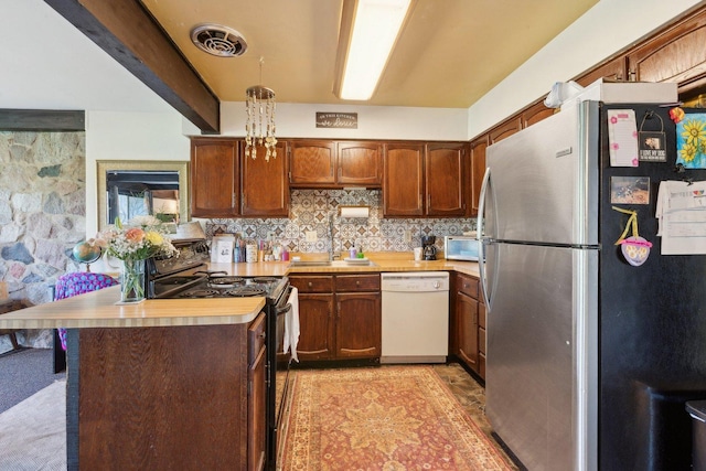 15810 Il Route 173 Unit 1D, Harvard, IL 60033 - kitchen with freestanding refrigerator, white dishwasher, black range with electric cooktop, light countertops, and tasteful backsplash