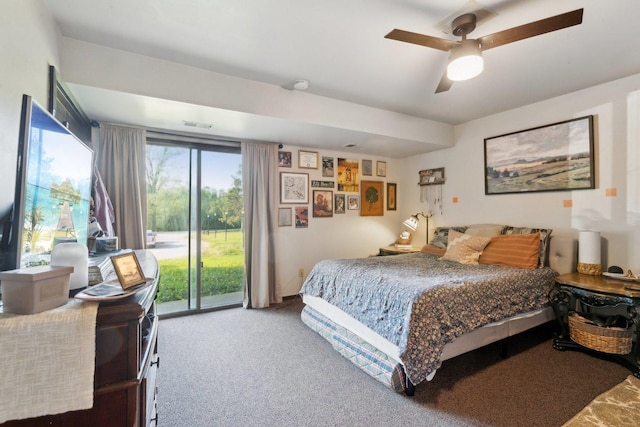 15810 Il Route 173 Unit 1D, Harvard, IL 60033 - bedroom with access to exterior, carpet floors, and ceiling fan