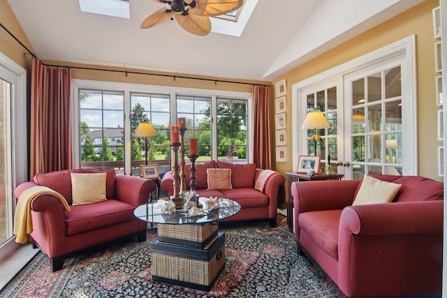 13 Wind Ridge Rd, South Barrington, IL 60010 - sunroom / solarium with vaulted ceiling, a skylight, healthy amount of natural light, and french doors