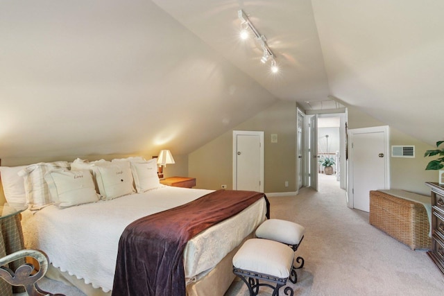 13 Wind Ridge Rd, South Barrington, IL 60010 - bedroom with light carpet, track lighting, and vaulted ceiling